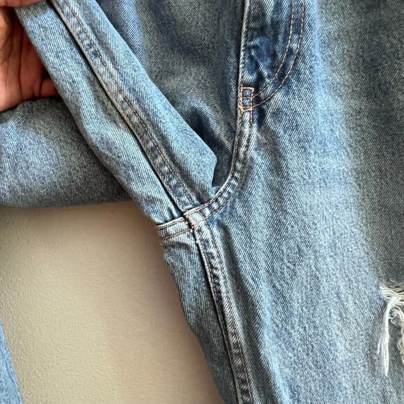 Zara Jeans Women's Sz 8 Medium Wash Straight Leg Baggy Raw Hem High Rise Denim - Picture 4 of 7